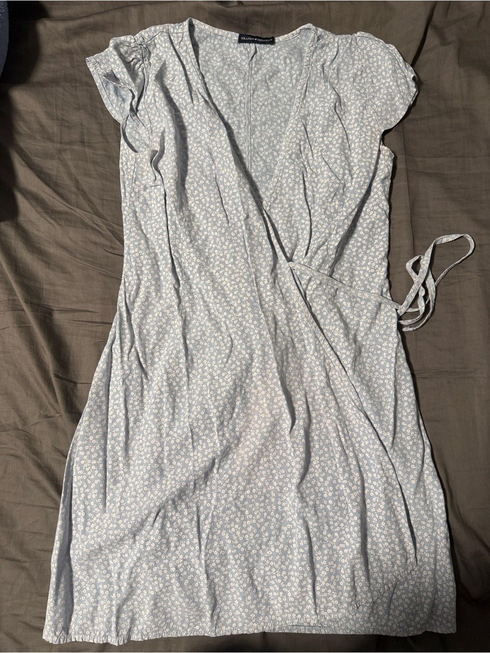 Brandy Melville Pale Blue Floral Wrap Midi Dress